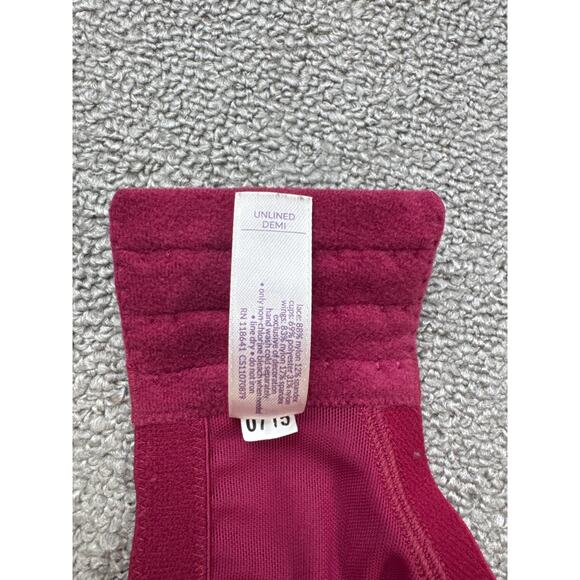 Cacique Bra Unlined Demi Sheer Lace Burgundy Sexy Lingerie Size 44D - Picture 8 of 9